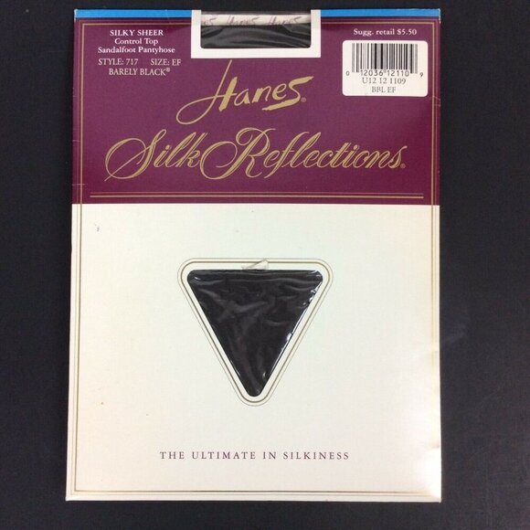 Hanes Silk Reflections Silky Sheer Control Top Pantyhose TWO PAIR EF Barely Blac - Picture 2 of 4